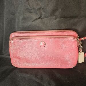 Coach Pink leather wristlet wallet